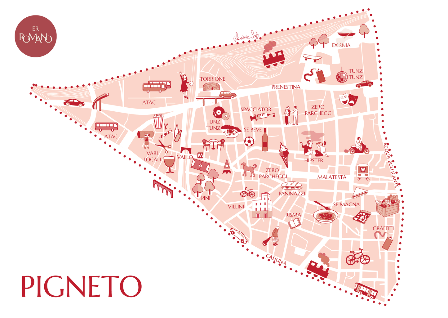 Pigneto neighborhood drawing