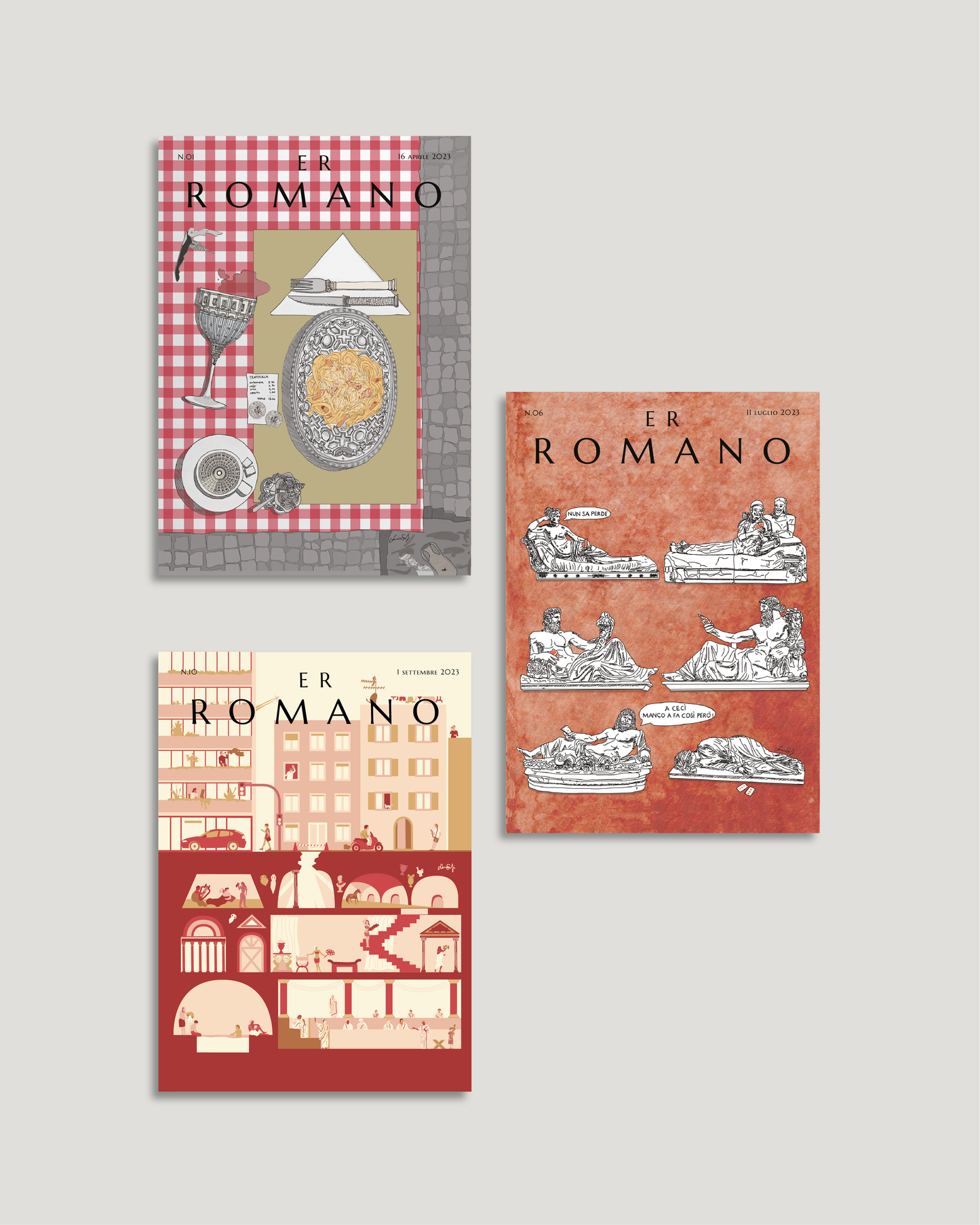 3 Postcards in Shades of Red