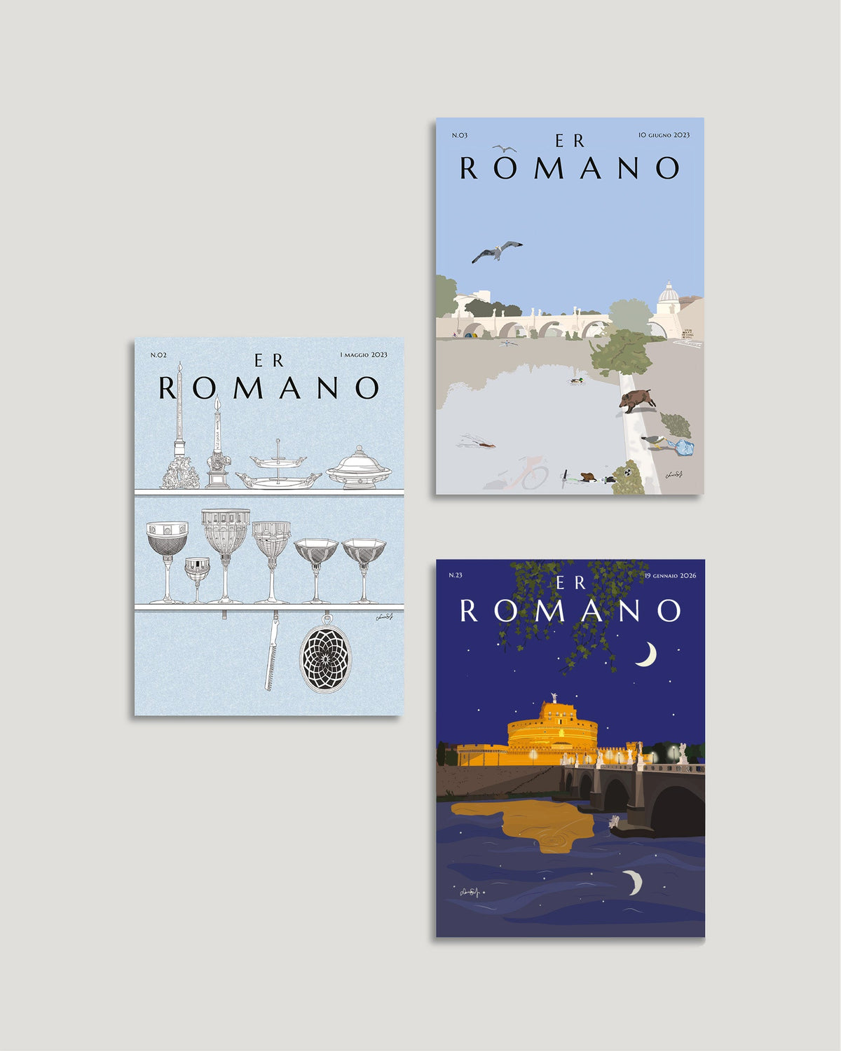 3 Postcards in Shades of Blue